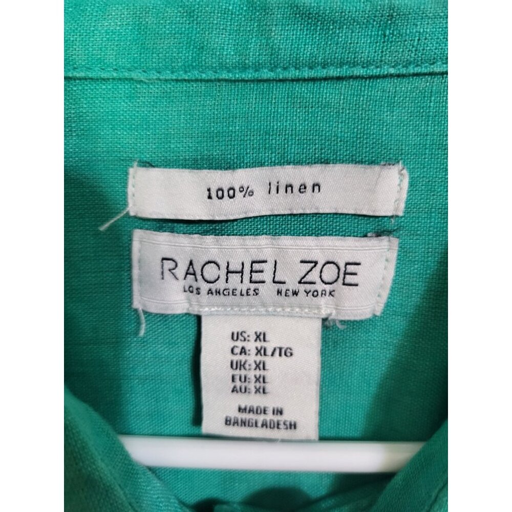 Rachel Zoe Women's XL Green 100% Linen Button Up Long Sleeved Blouse - Picture 3 of 8